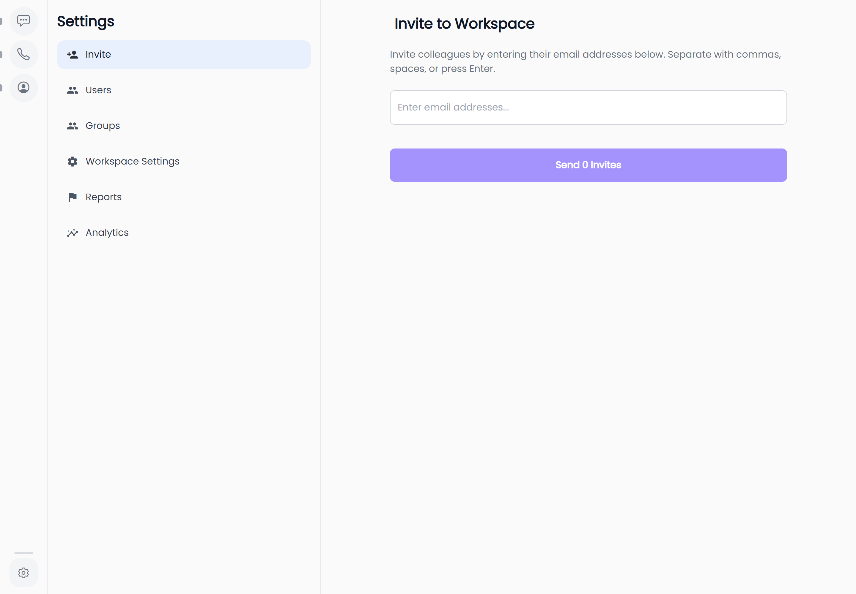 Inviting people to a workspace at a desktop viewport